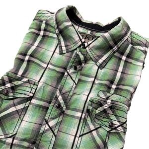 Buckle BKE Shirt Mens Slim Fit XL Pearl Snap Short Sleeve Green Plaid Western
